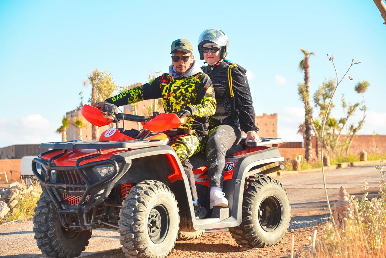 Guests on a guided quad ride in Agafay